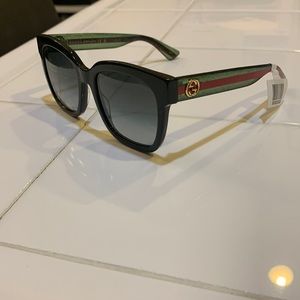 NEW GUCCI WOMENS SUNGLASSES GG0034SN RED STRIPED GLITTER ARMS GOLD 54-20-140mm